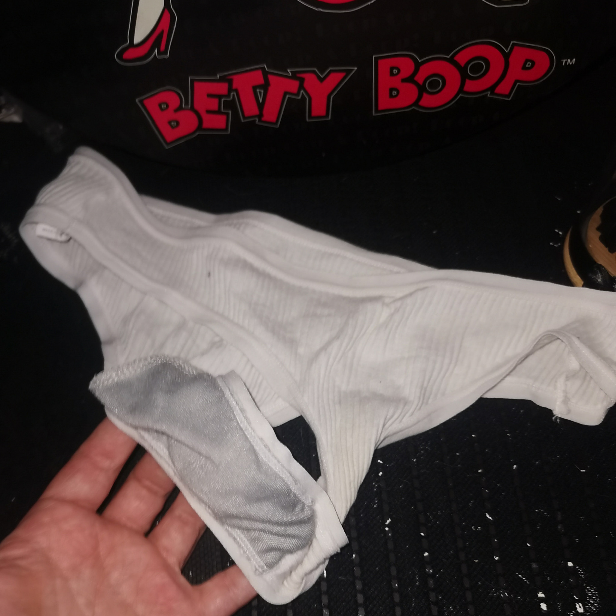 White thong large with grey lining